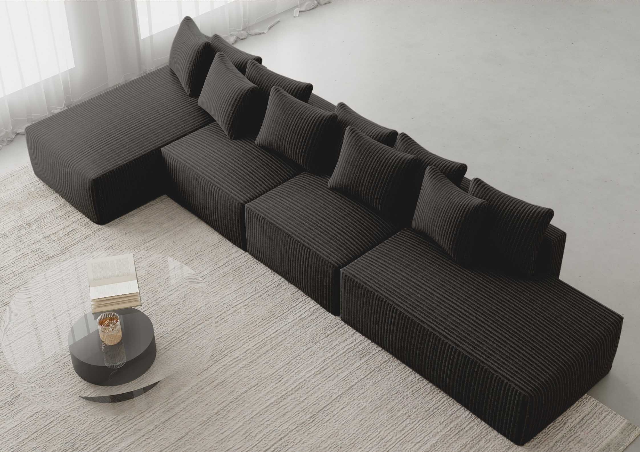 Duży narożnik wolnostojący z funkcją spania materiał sztruks kolor czarny